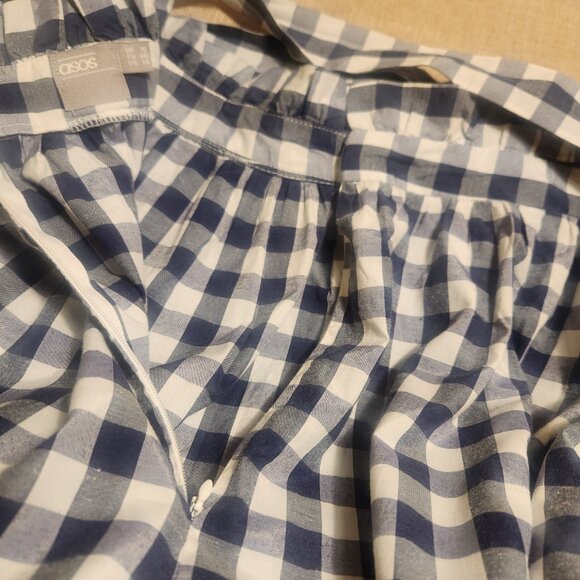 ASOS Blue & White Gingham Belted Midi Skirt Ruffled Waist Size US 14 UK 16 - Picture 6 of 15
